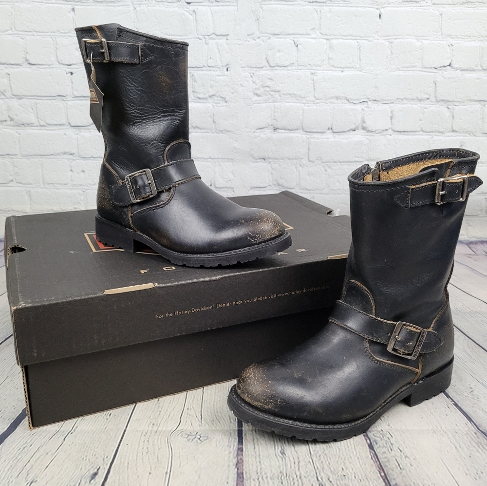 HARLEY DAVIDSON | Kamson factory distressed leather side zip buckle boots